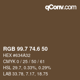 カラーコード: RGB 99.7 74.6 50 | qconv.com