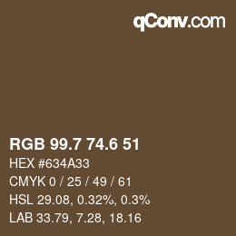 カラーコード: RGB 99.7 74.6 51 | qconv.com