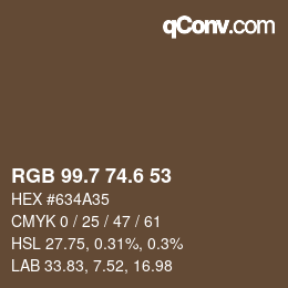 カラーコード: RGB 99.7 74.6 53 | qconv.com