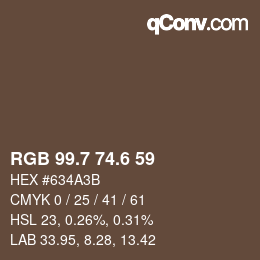 カラーコード: RGB 99.7 74.6 59 | qconv.com