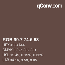カラーコード: RGB 99.7 74.6 68 | qconv.com