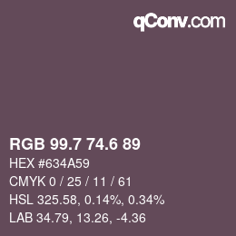 カラーコード: RGB 99.7 74.6 89 | qconv.com