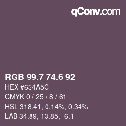 カラーコード: RGB 99.7 74.6 92 | qconv.com