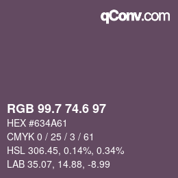 カラーコード: RGB 99.7 74.6 97 | qconv.com