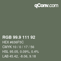カラーコード: RGB 99.9 111 92 | qconv.com