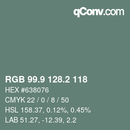カラーコード: RGB 99.9 128.2 118 | qconv.com