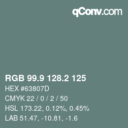 カラーコード: RGB 99.9 128.2 125 | qconv.com