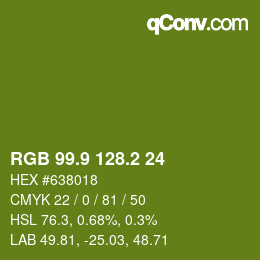 カラーコード: RGB 99.9 128.2 24 | qconv.com