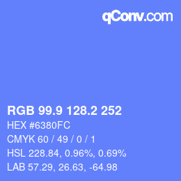 カラーコード: RGB 99.9 128.2 252 | qconv.com