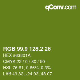 カラーコード: RGB 99.9 128.2 26 | qconv.com