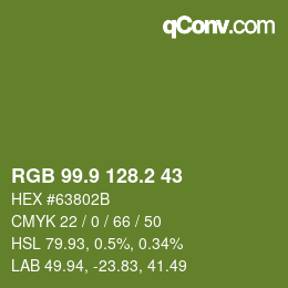 カラーコード: RGB 99.9 128.2 43 | qconv.com