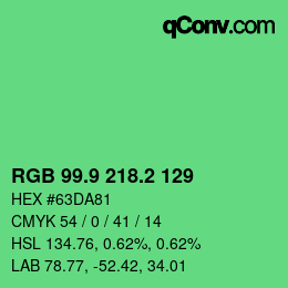カラーコード: RGB 99.9 218.2 129 | qconv.com