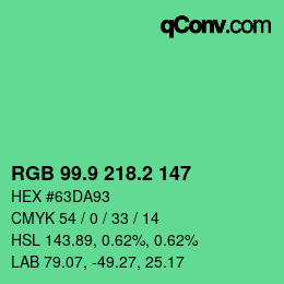 カラーコード: RGB 99.9 218.2 147 | qconv.com