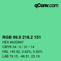 カラーコード: RGB 99.9 218.2 151 | qconv.com
