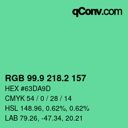 カラーコード: RGB 99.9 218.2 157 | qconv.com