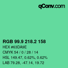 カラーコード: RGB 99.9 218.2 158 | qconv.com