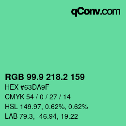 カラーコード: RGB 99.9 218.2 159 | qconv.com