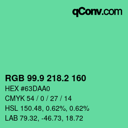 カラーコード: RGB 99.9 218.2 160 | qconv.com