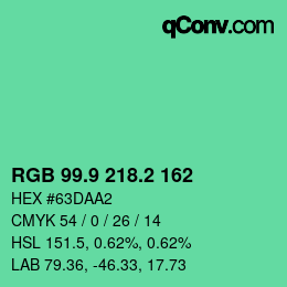 カラーコード: RGB 99.9 218.2 162 | qconv.com