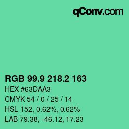 カラーコード: RGB 99.9 218.2 163 | qconv.com