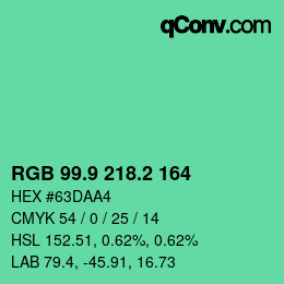 カラーコード: RGB 99.9 218.2 164 | qconv.com