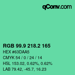カラーコード: RGB 99.9 218.2 165 | qconv.com