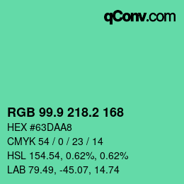 カラーコード: RGB 99.9 218.2 168 | qconv.com