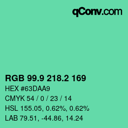 カラーコード: RGB 99.9 218.2 169 | qconv.com
