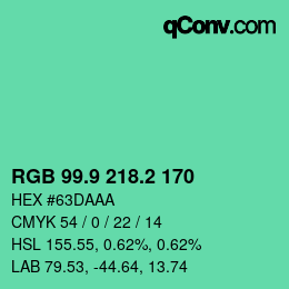 カラーコード: RGB 99.9 218.2 170 | qconv.com