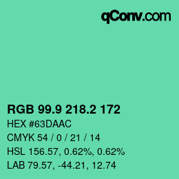 カラーコード: RGB 99.9 218.2 172 | qconv.com