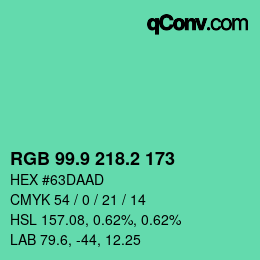 カラーコード: RGB 99.9 218.2 173 | qconv.com