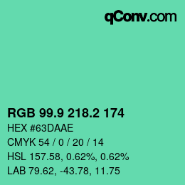 カラーコード: RGB 99.9 218.2 174 | qconv.com