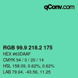 カラーコード: RGB 99.9 218.2 175 | qconv.com