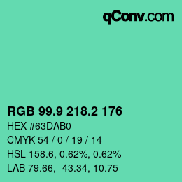 カラーコード: RGB 99.9 218.2 176 | qconv.com