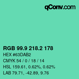 カラーコード: RGB 99.9 218.2 178 | qconv.com