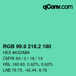 カラーコード: RGB 99.9 218.2 180 | qconv.com