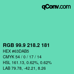 カラーコード: RGB 99.9 218.2 181 | qconv.com