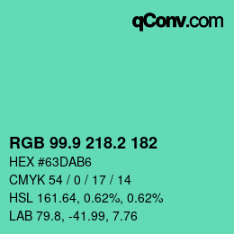 カラーコード: RGB 99.9 218.2 182 | qconv.com