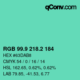 カラーコード: RGB 99.9 218.2 184 | qconv.com