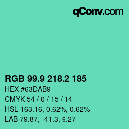 カラーコード: RGB 99.9 218.2 185 | qconv.com