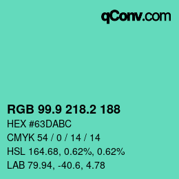 カラーコード: RGB 99.9 218.2 188 | qconv.com