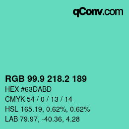 カラーコード: RGB 99.9 218.2 189 | qconv.com