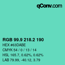 カラーコード: RGB 99.9 218.2 190 | qconv.com
