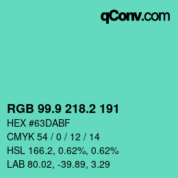 カラーコード: RGB 99.9 218.2 191 | qconv.com