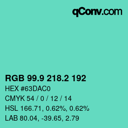 カラーコード: RGB 99.9 218.2 192 | qconv.com
