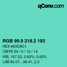 カラーコード: RGB 99.9 218.2 193 | qconv.com