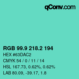 カラーコード: RGB 99.9 218.2 194 | qconv.com