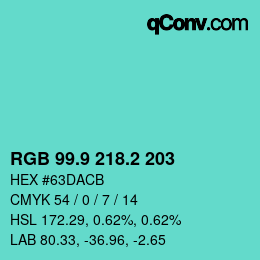 カラーコード: RGB 99.9 218.2 203 | qconv.com