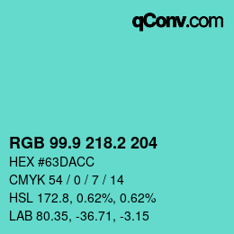 カラーコード: RGB 99.9 218.2 204 | qconv.com