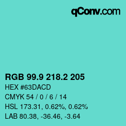 カラーコード: RGB 99.9 218.2 205 | qconv.com